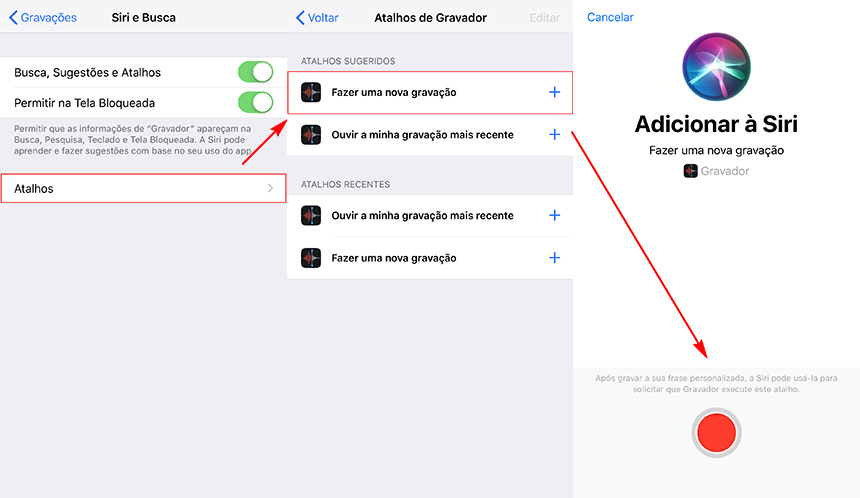 adicionar atalho do gravador