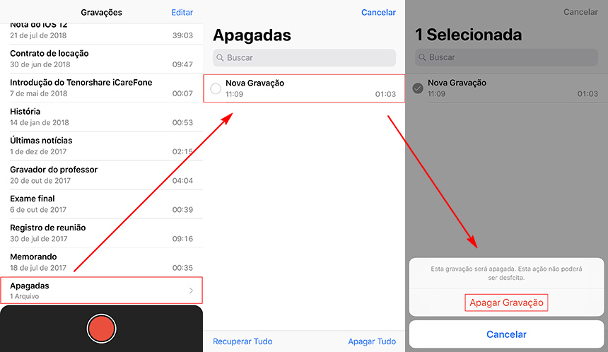 apagar gravaçaõ