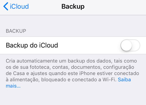 ativar o backup do icloud