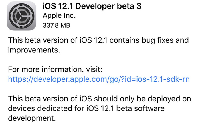 iOS 12.1 beta 3