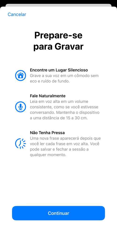 estabelecer voz pessoal do ios 17 no lugar silencioso