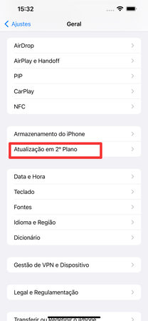 desativar a atualização de aplicativos em segundo plano