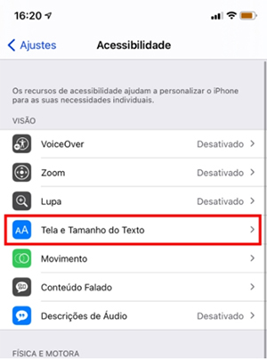 iPhone Tela e Tamanho do Texto