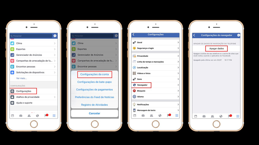apagar memória cache do aplicativo facebook