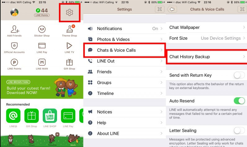 fazer backup de line