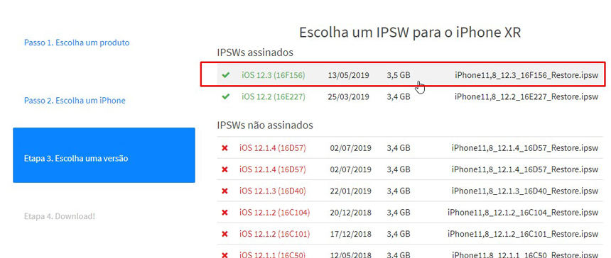 baixe um ipsw