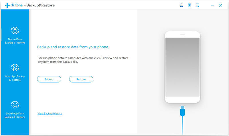 a interface do dr fone