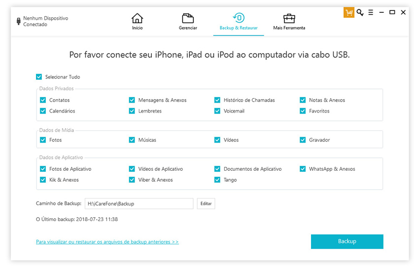 a interface do icarefone