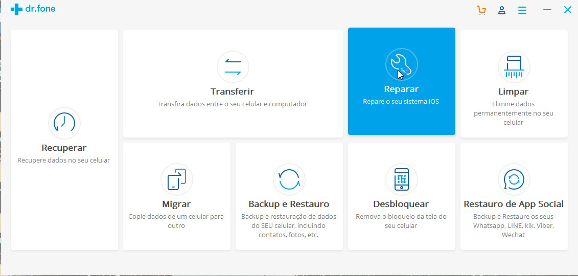 a interface do dr.fone