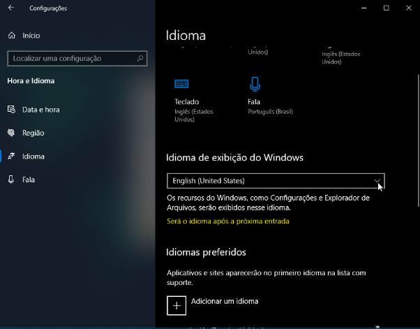 Alterar idioma pc