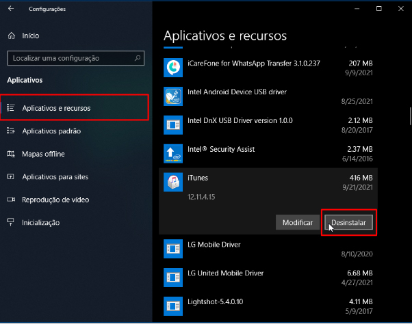 Desinstalar iTunes PC