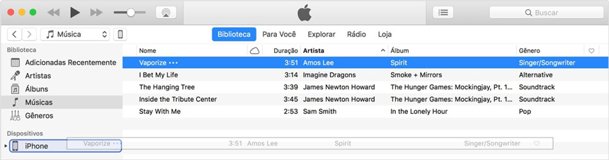 selecione músicas da biblioteca