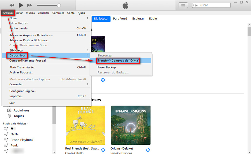 transferir compras do seu iPhone