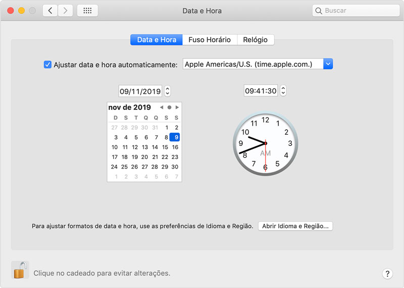 data e hora mac