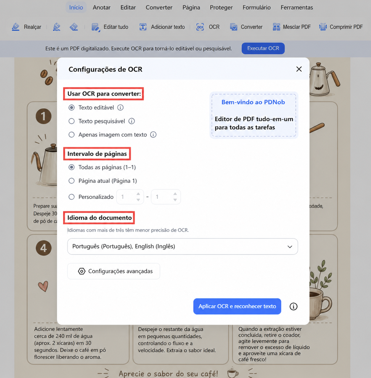 pdnob configurar ocr e executar reconhecimento