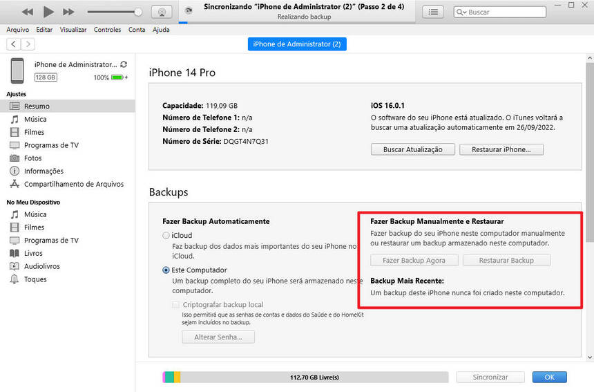 como passar tudo de um iphone para outro - restaurar backup no itunes