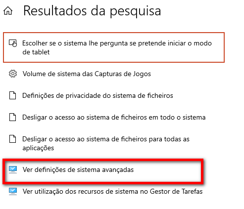 ver defenições de sistema avançadas
