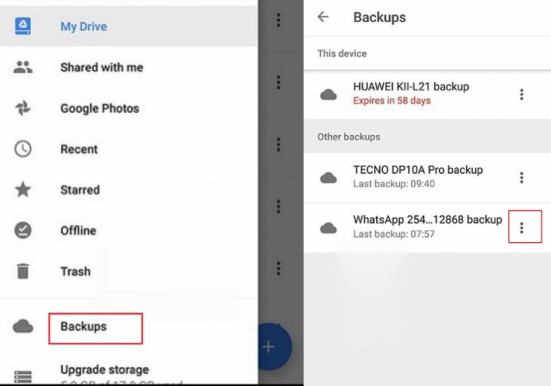 achar backup whatsapp no google drive no android
