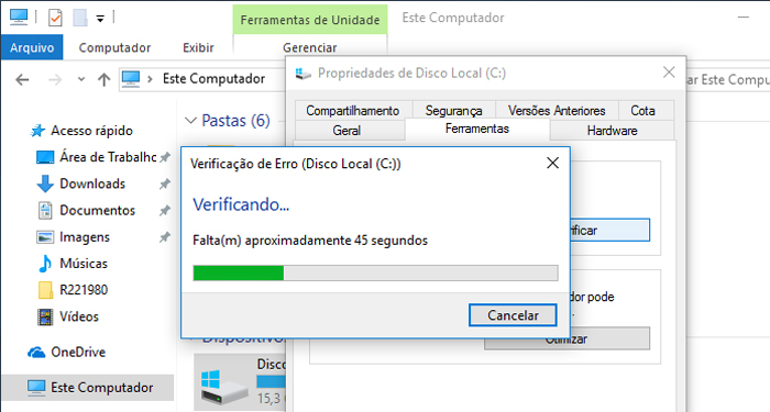 escanear o disco rígido para reparar vídeo