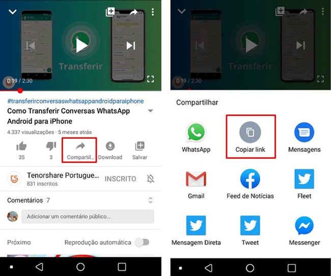 baixar e compartilhar vídeo do youtube no whatsapp 1