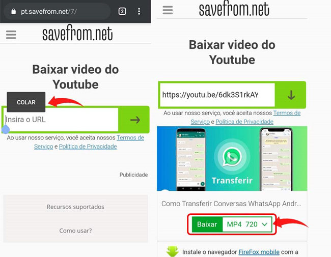 baixar e compartilhar vídeo do youtube no whatsapp 2
