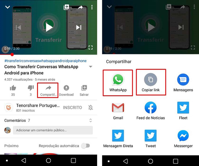 compartilhar vídeo do youtube no whatsapp por link 1