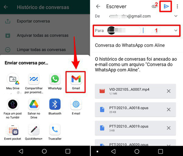 Exportar conversas de WhatsApp pelo email