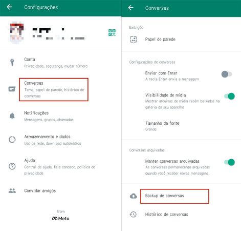 fazer backup do WhatsApp GB