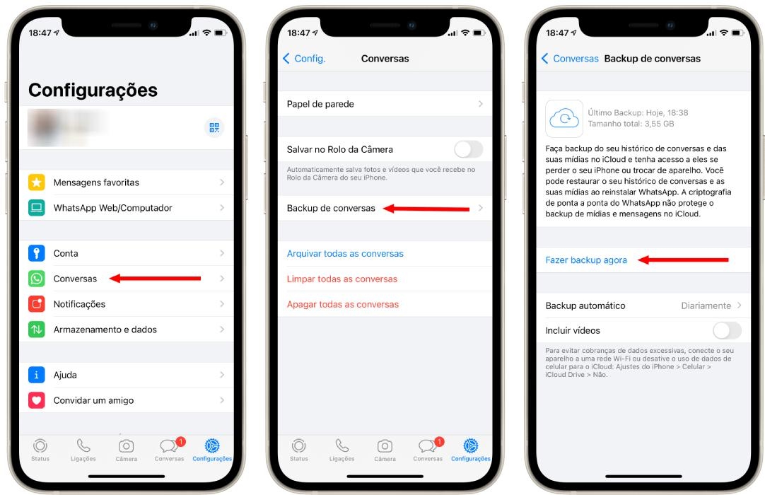 tocar fazer backup agora