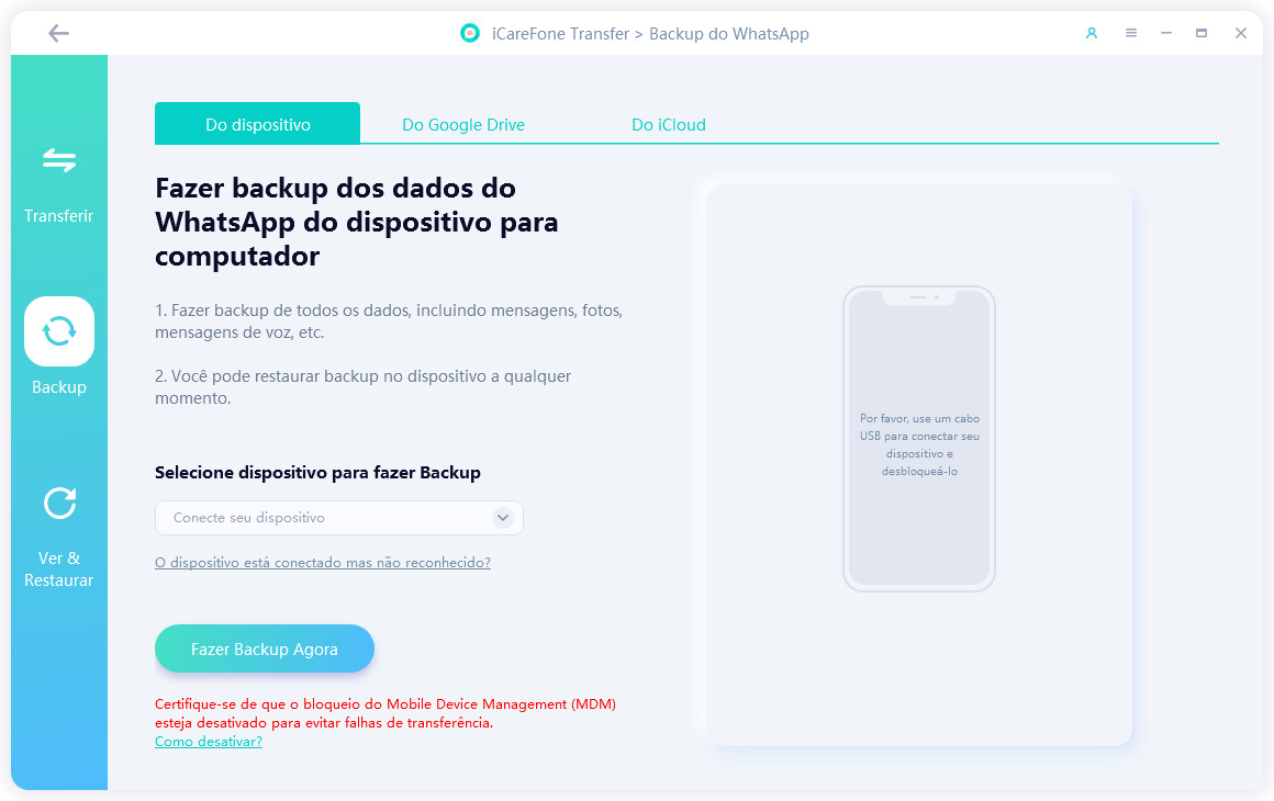 Selecionar WhatsApp para backup