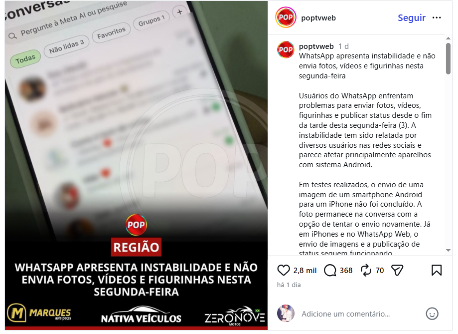whatsapp não envia fotos